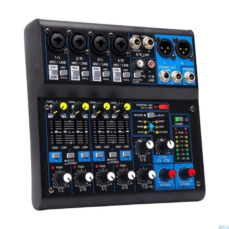 R91A 8 خلاطات صوت القنوات لمهندسي الصوت المحترفين والعصابات للحفلات الموسيقية