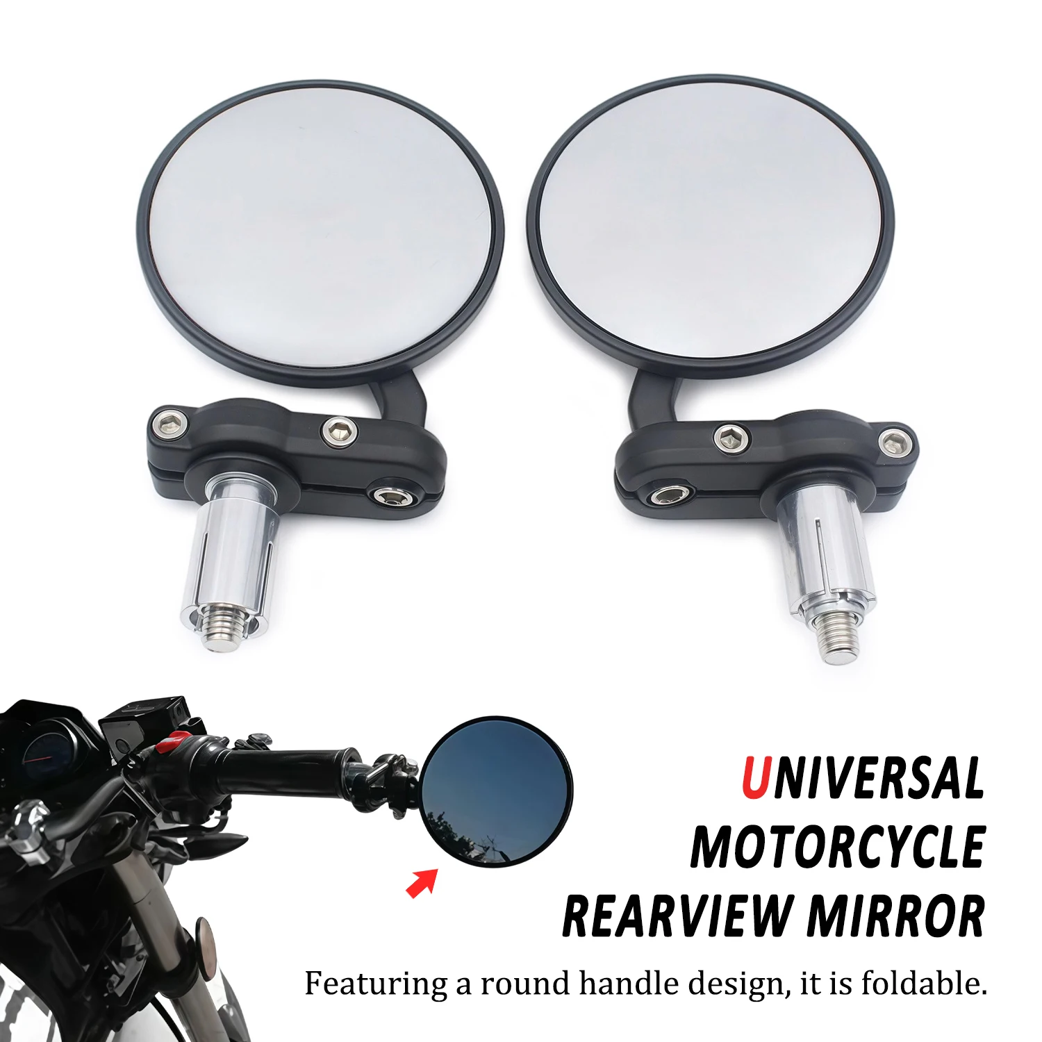 

2pcs Universal Motorcycle Rear View Mirror Round Handle Bar End Foldable Motorbike Side For Yamaha XT660 WR250 For Aprilia SR50R