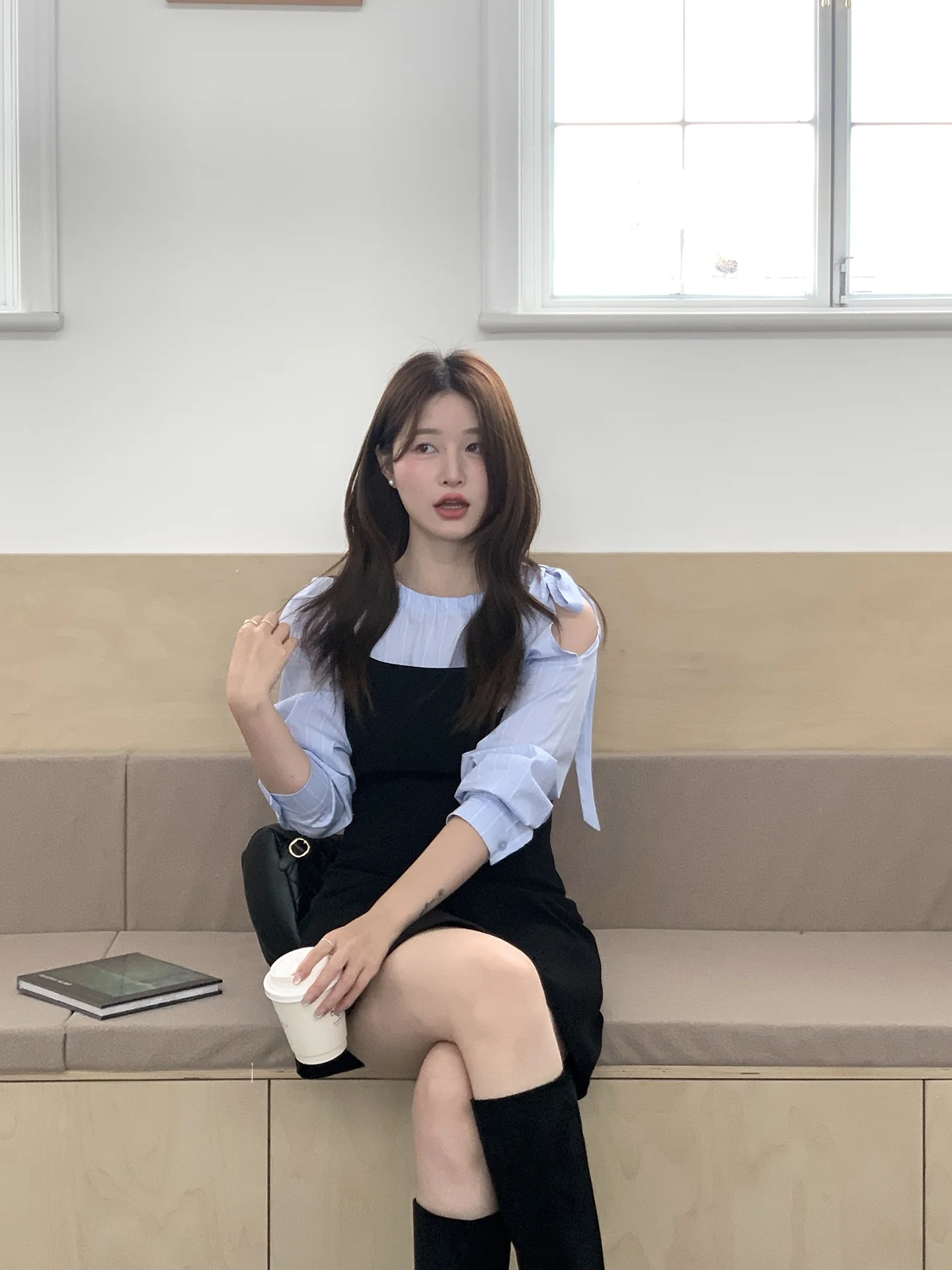 

Korean Sle Women's Suit Set Long Sve irt And Bla ter Dr Slimming Waist High Waist Casual Spring Faion