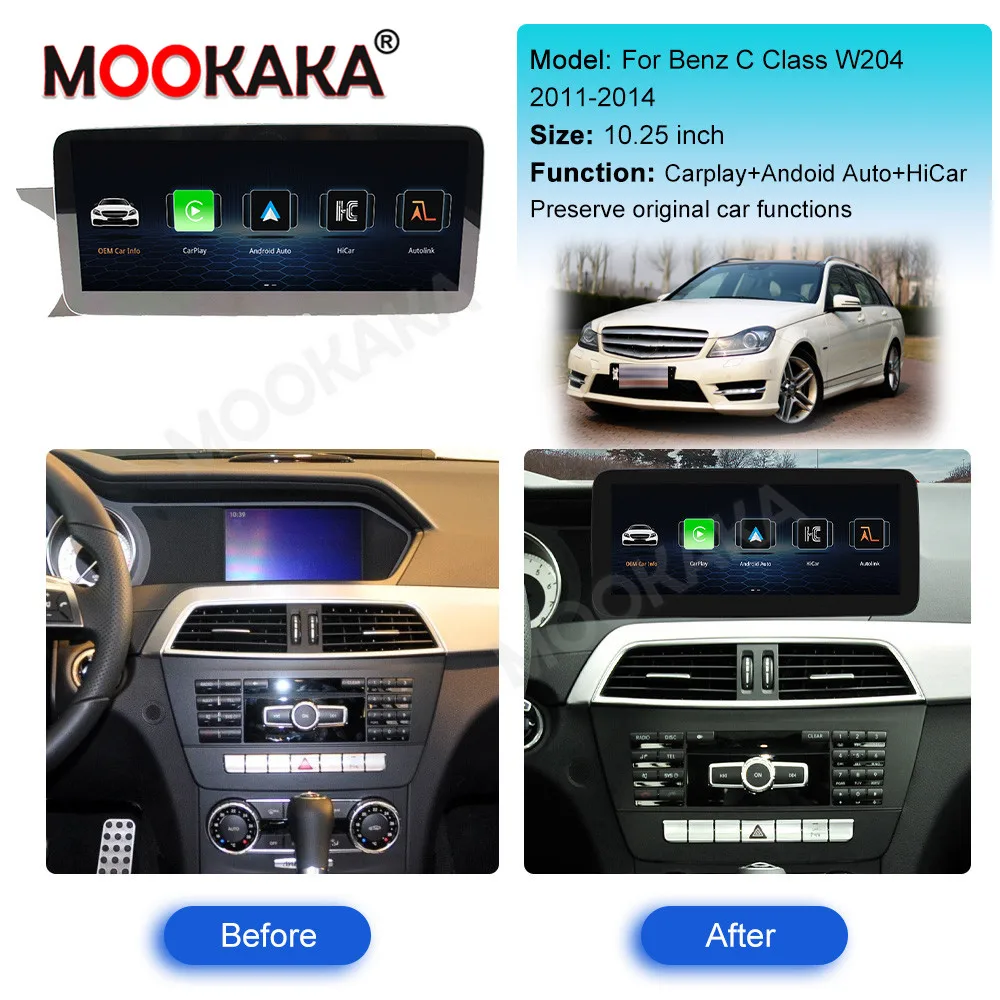 Wireless Carplay Android Auto For Benz C Class W204 2011 - 2014 Linux System Car Multimedia Player DSP WIFi Touch Screen Navi