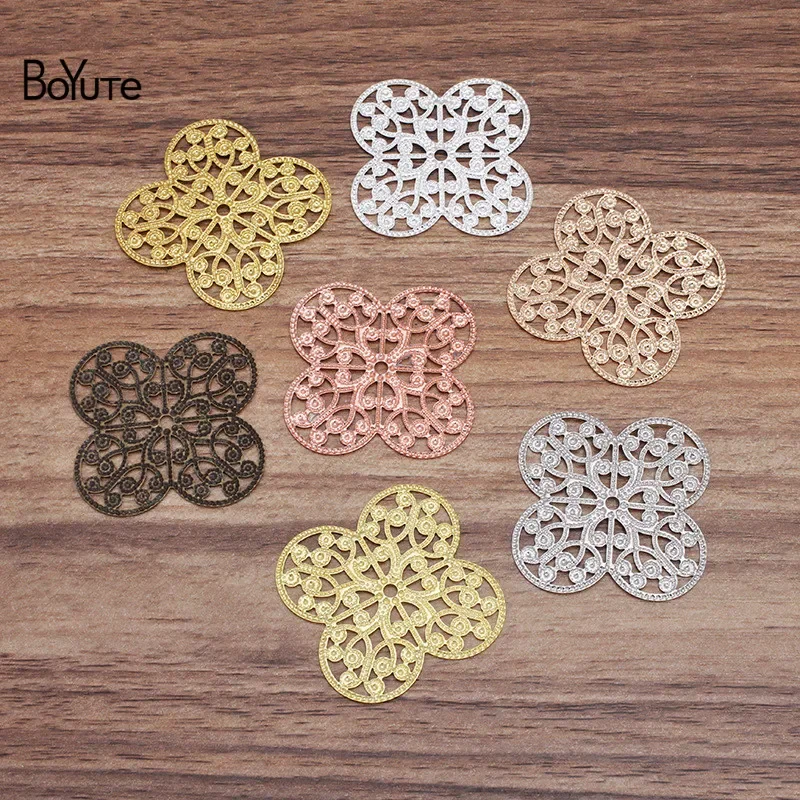 BoYuTe (50 Pieces/Lot) 36MM Filigree Flower Findings Wholesale Brass Material DIY Handmade Jewelry Accessores