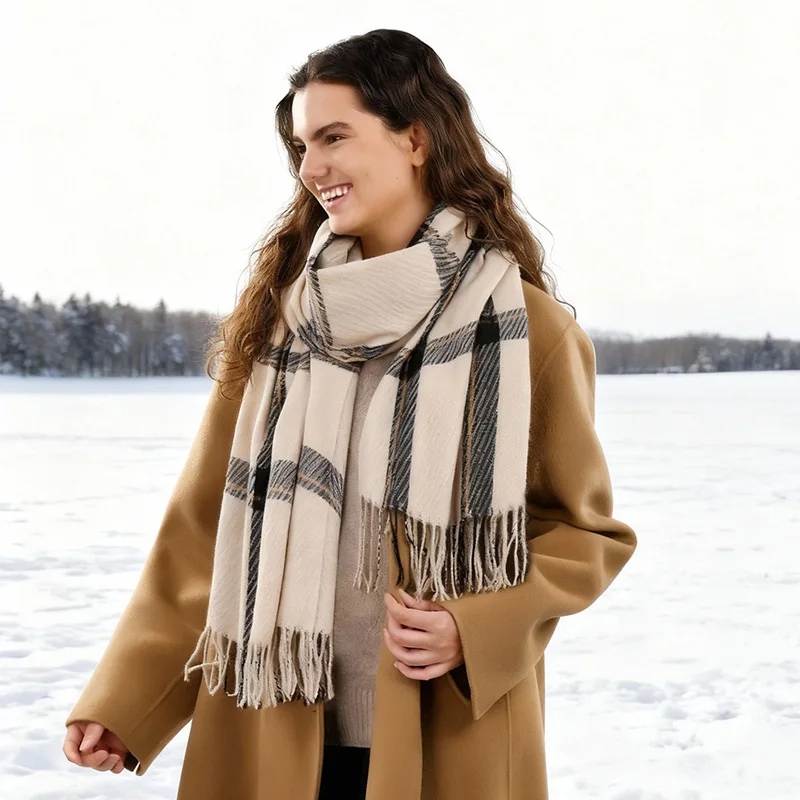

FURTALK зимний шарф для женщин, шаль, кашемировый клетчатый шарф с кисточками, большие шарфы большого размера, накидки