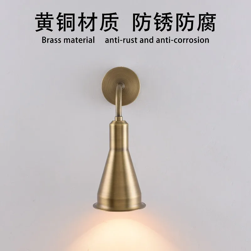 

American Retro Brass Wall Lamp Nordic Minimalist Study Bedroom Sconces Staircases Bedside Corridor Vintage Atmosphere Wall Light