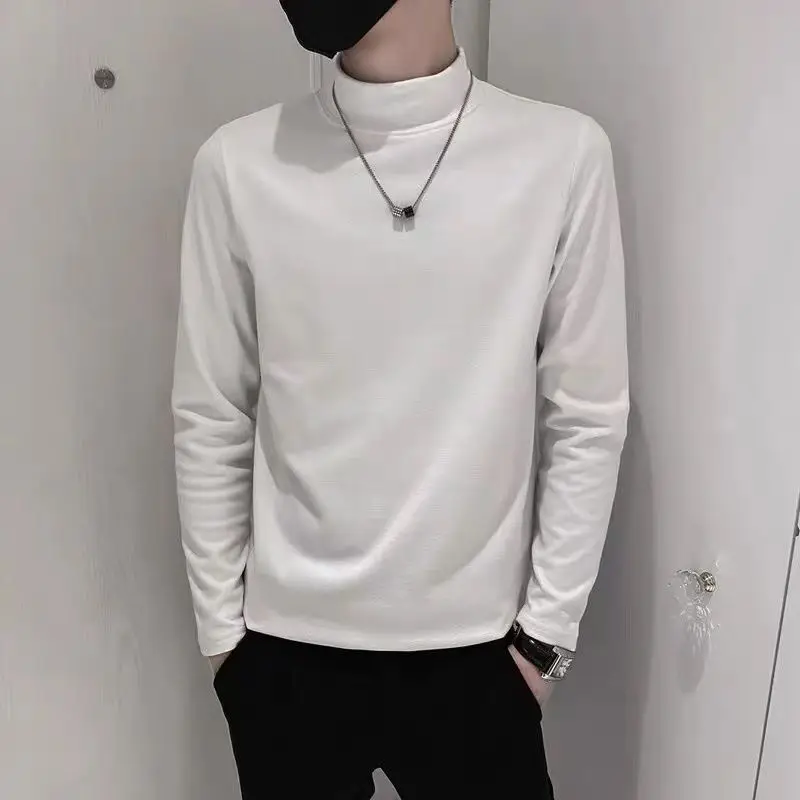 Camisetas ajustadas de manga larga para hombre, ropa cómoda de cuello alto, Color sólido, moda informal, combina con todo, popular, guapo