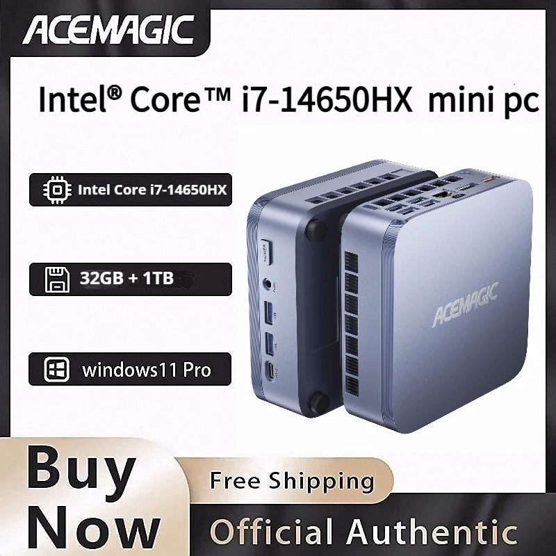 Mini PC with Intel Core i7-14650HX 32GB RAM 1TB SSD Preinstalled Win11 Pro Triple 4K Display Mini PC for Business Light Gaming