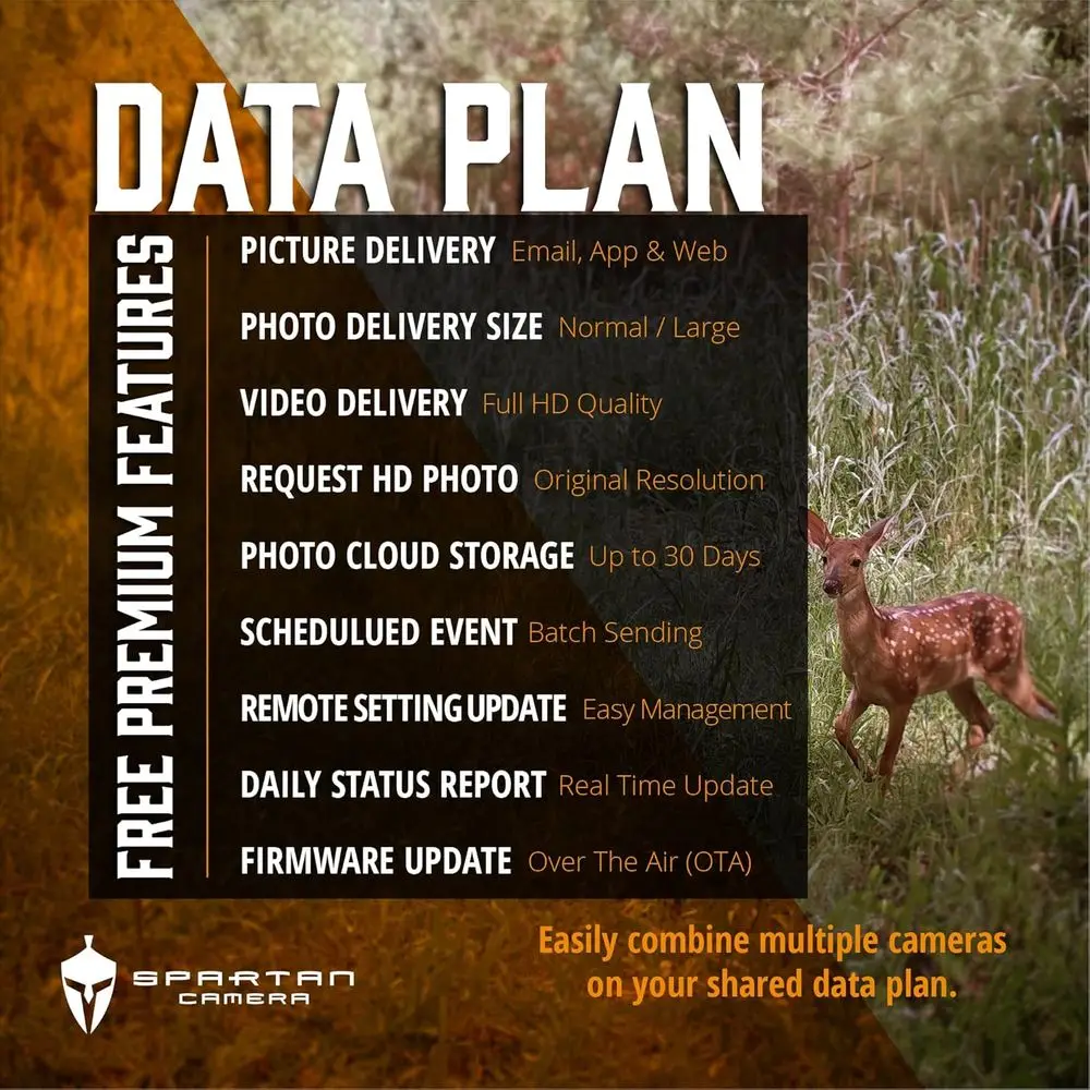 Câmera de trilha 4G LTE com 96 °   Lente ampla, alimentação ao vivo, GPS, captura sob demanda, alertas em tempo real, lítio integrado, Spartan Camo (Verizo