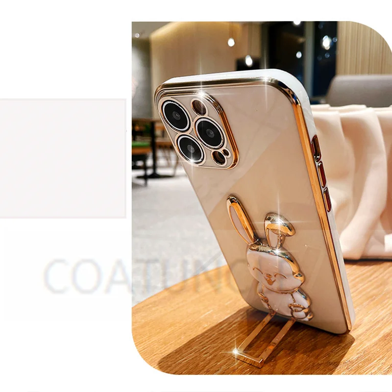 Cute Rabbit Holder Phone Bracket Case For Huawei P30 Mate 50 40 30 20 P50 P40 P20 Lite Nova 10 9 8 Pro SE Y90 Y70 Plating Cover