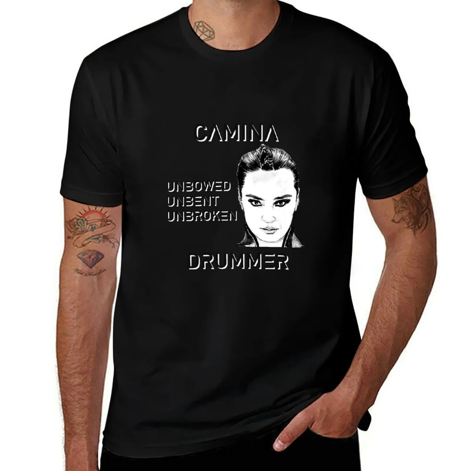 Camiseta Camina Drummer Unbowed Quote, camisetas para hombre, camisetas gráficas vintage divertidas, Camiseta de algodón para hombre, camiseta gráfica