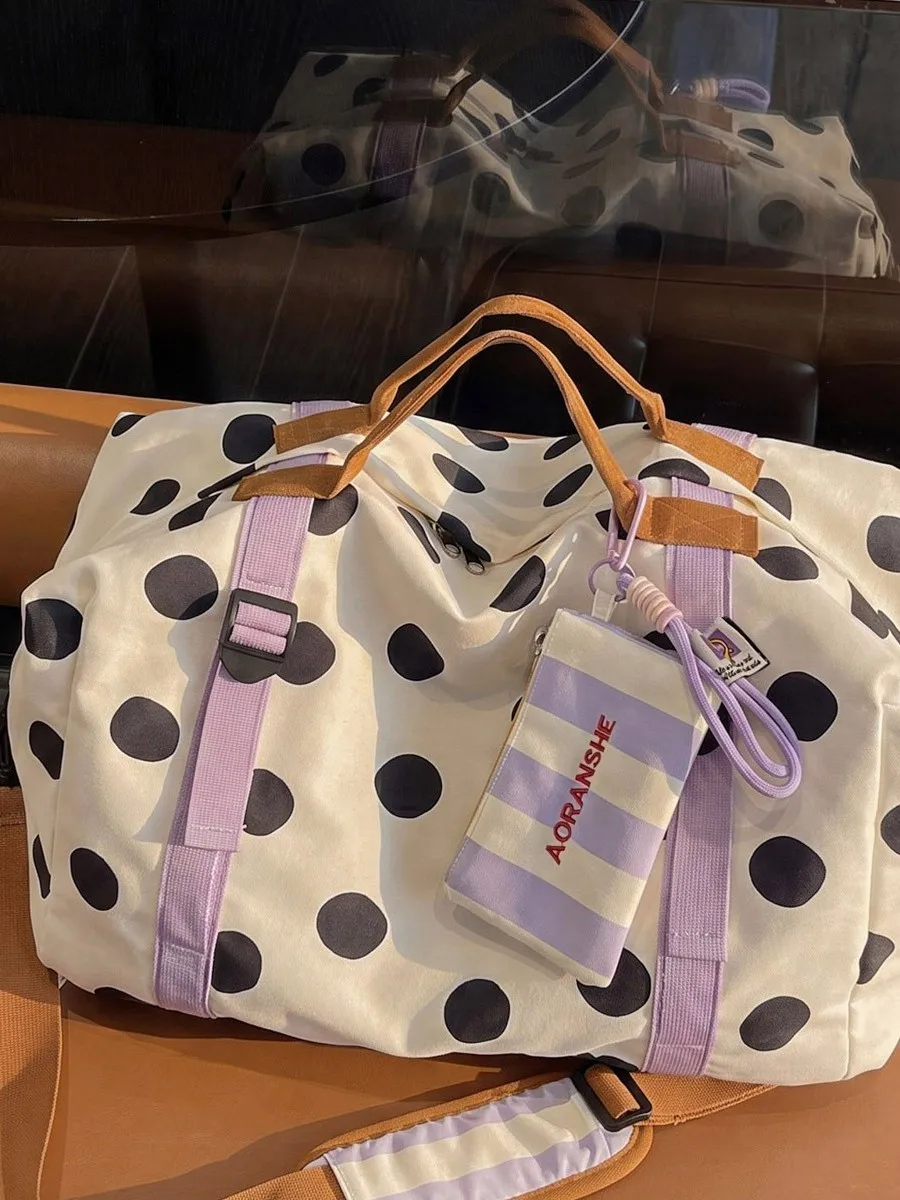 large-capacity-polka-dot-short-trip-travel-bag-multi-functional-handheld-single-shoulder-slant-cross-double-shoulder-fitness