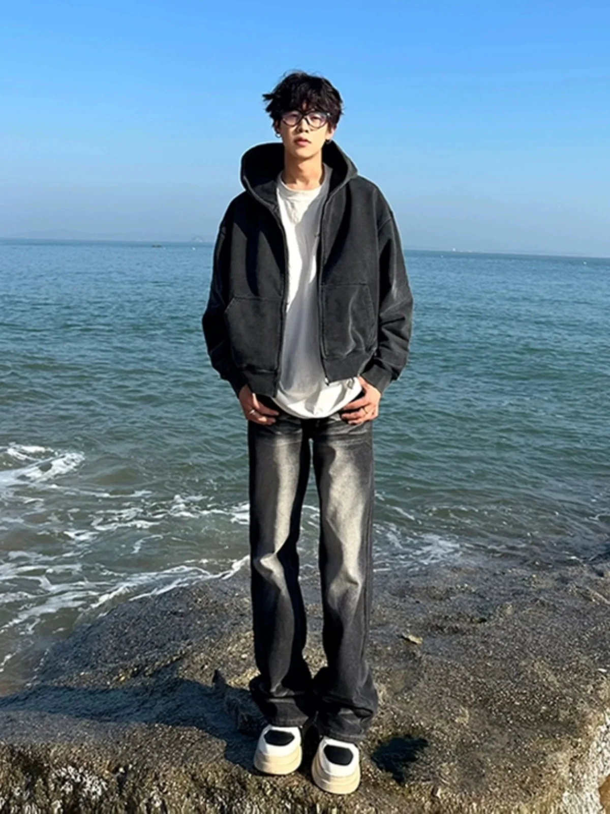 

Cleanfit Vintage Men's Jeans Spring Autumn Sle Waed out Micro Flared Straight Leg Cotton Denim Trousers Youth Faion