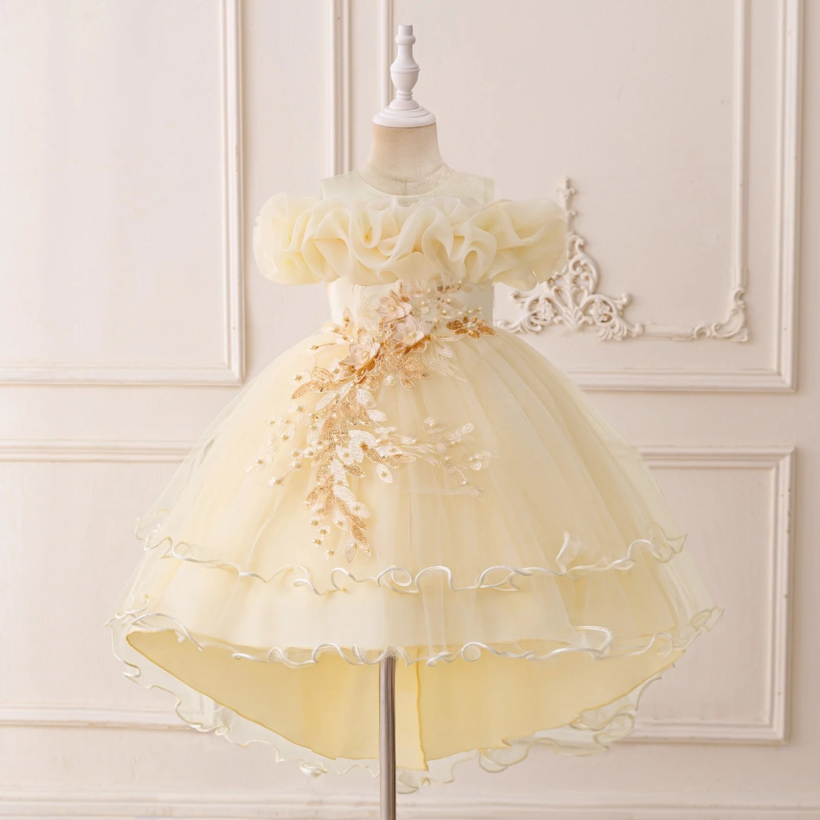 

Fashion Pink Flower Girl Party Dresses Wedding Birthday Tulle Princess Dress for Kids Graduation Pageant Bridesmaid Kids Costume