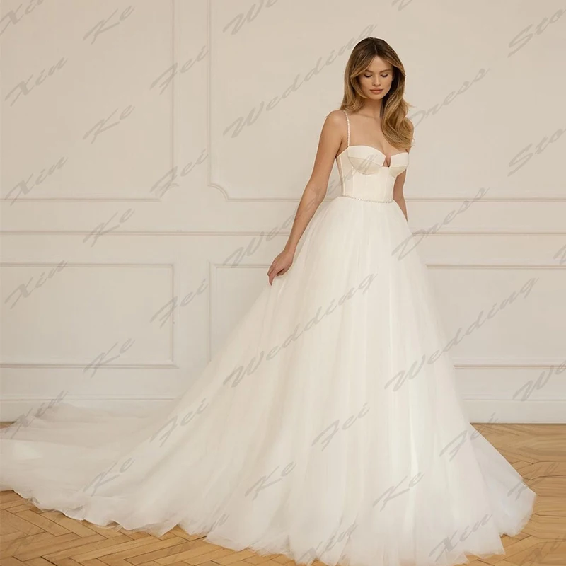 Pretty Wedding Dresses Illusion A-Line Sexy Mermaid Off Shoulder Sleeveless Exquisite Fluffy Princess Style Mopping Bride Gowns