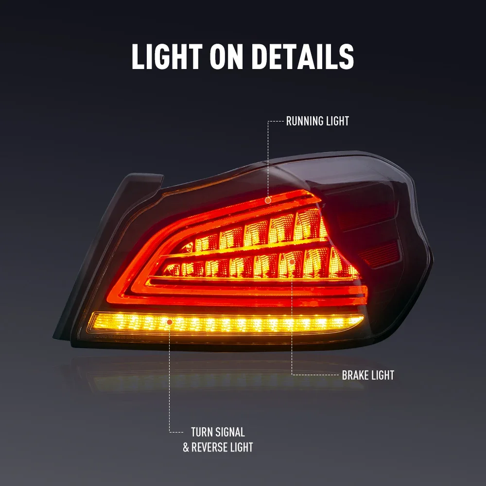 زوج من أضواء خلفية LED لسوبارو WRX 2013-2022 DRL عكس الفرامل إشارة دوران سيارة الخلفية الذيل ضوء الجمعية التوصيل والتشغيل
