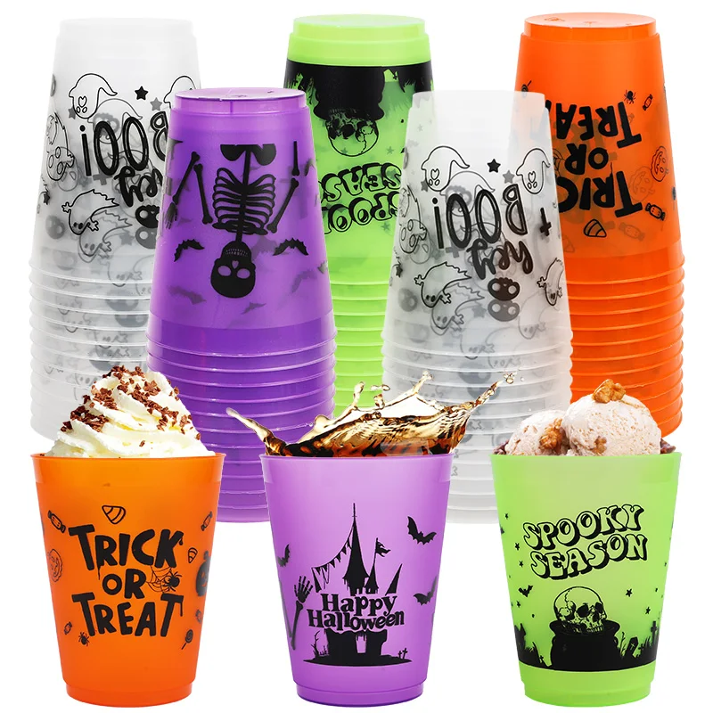 8 Vasos de Plástico con Diseño de Calabaza y Fantasma de Halloween, para Bebidas, Jugos, Vino, Recuerdos de Fiesta de Cumpleaños de Halloween, Decoración de Mesa