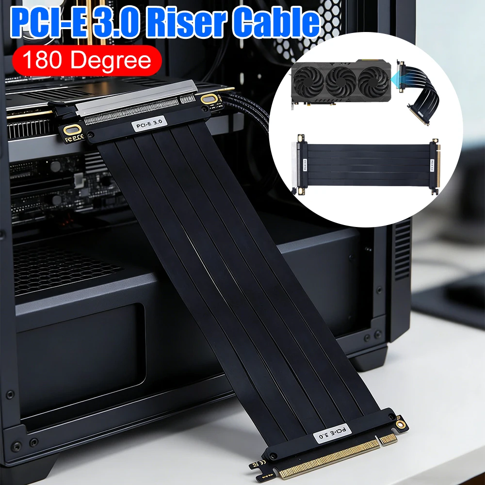 

PCI-E 3.0 Riser Cable GPU Extension Cord PCIe 3.0 X16 High Speed Flexible Extender Card Extension Port 180 Degree Adapter