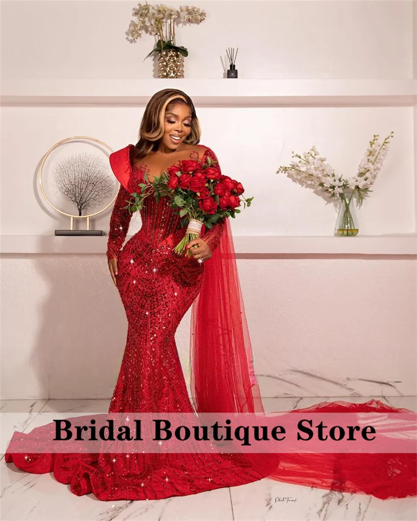 

Customized Red Prom Dresses for Special Occasions Beaded Sequined Wedding Party Dress Second Reception Gowns Customized