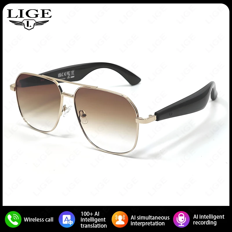 LIGE Fashion Gradient AI Smart Glasses Translator Make Answer Call Voice Assistant Listen Song Sunglasses AI Translation Glasses