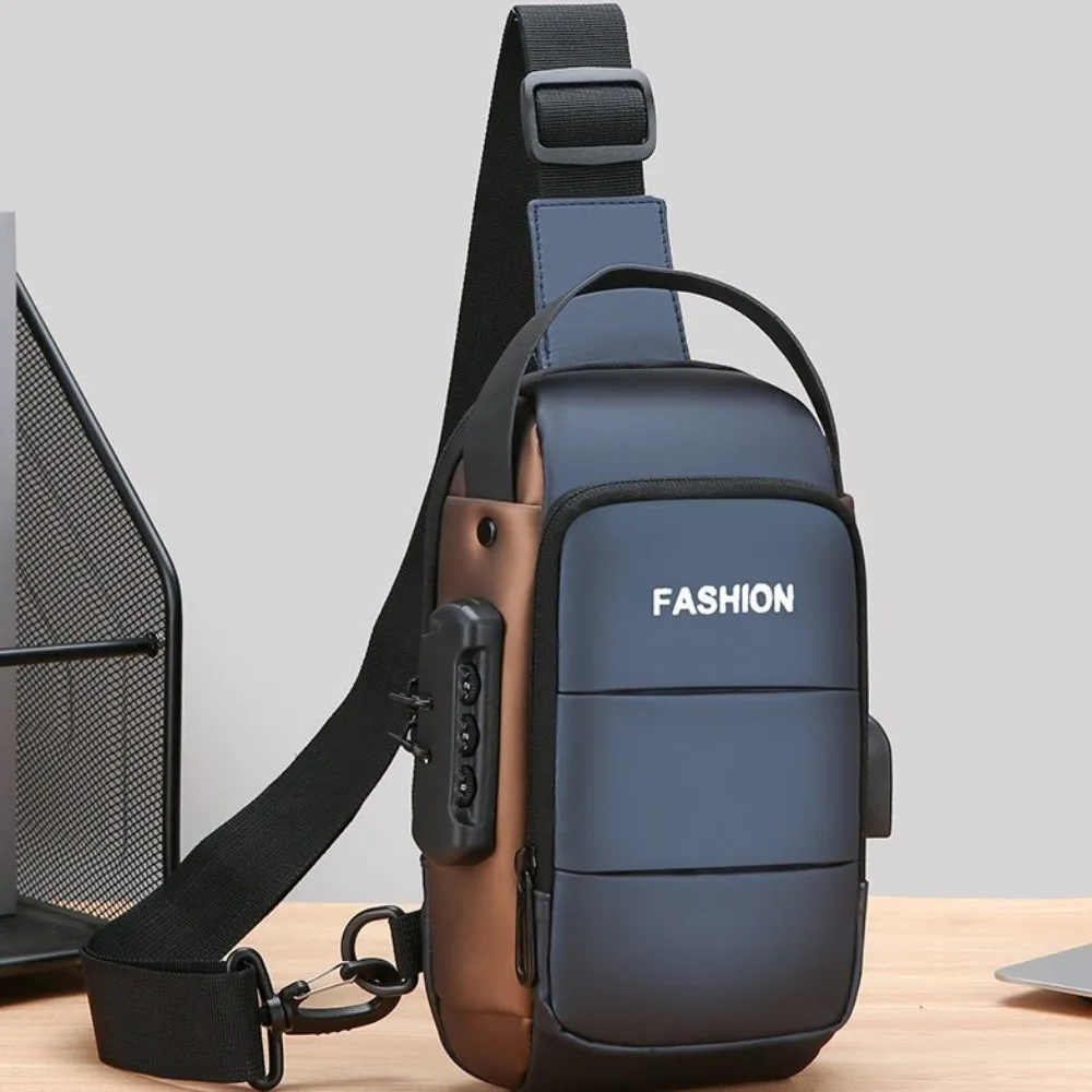 Anti-theft Men's Chest Bag Adjustable Strap Large Capacity Password Sling Bag Waterproof USB Charging Port