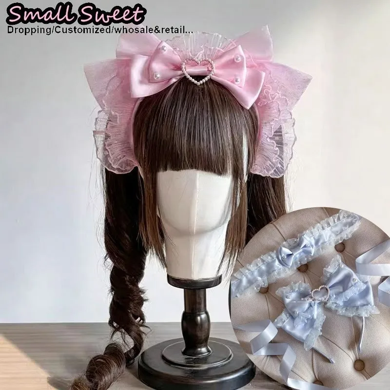 

Sweet Women Gothic Lolita Harajuku Y2K Girl Punk Lace Ruffle Pearl Choker wristband hair band KC headwear cosplay headband