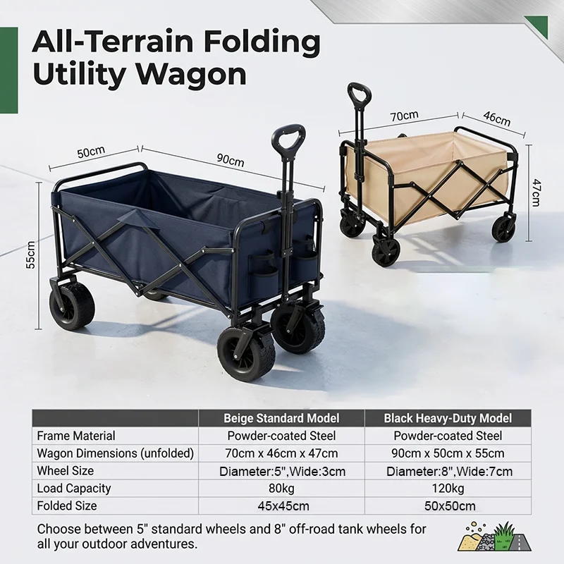 Chariot de jardin portable, chariot de camping, chariot de courses, chariot pliable, chariot de transport, chariot de plage pliable, chariot utilitaire pliable pour l'extérieur