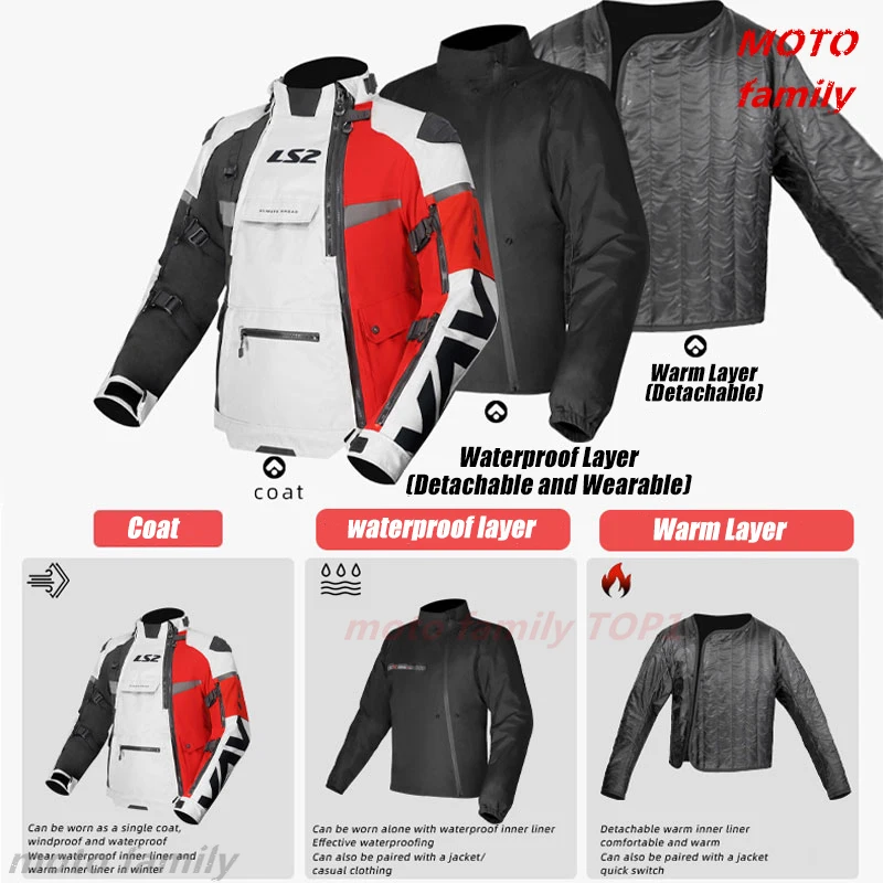

LS2 Мотоциклетная куртка LS2 X-MASTER Зимняя теплая водонепроницаемая внедорожная куртка со съемной подкладкой CE Level Мотоциклетная куртка мужская