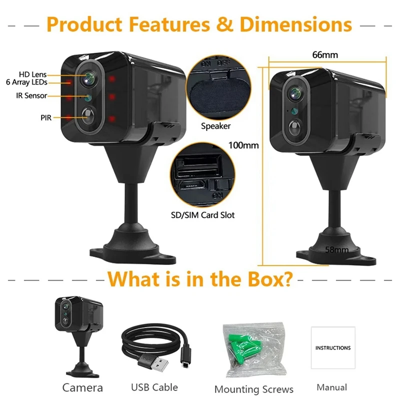 Imagem -06 - Mini Câmera de Vigilância Cctv Bateria Embutida Detecção de Movimento Pir Segurança Interna Cartão Sim Wifi V380 Pro Fácil de Usar