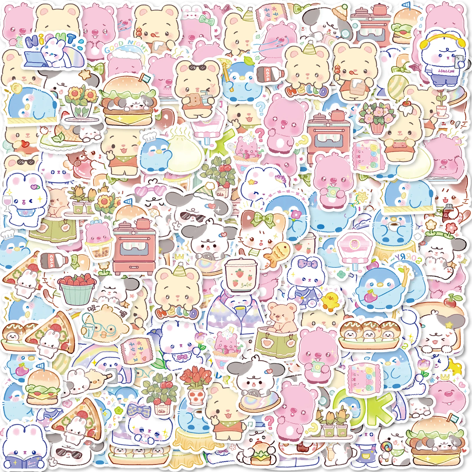 45PCS Penguin, Kitten, Puppy Cute Theme Stickers Decorated Diary Notebook Skateboard Classic Toys And Stationery Decal