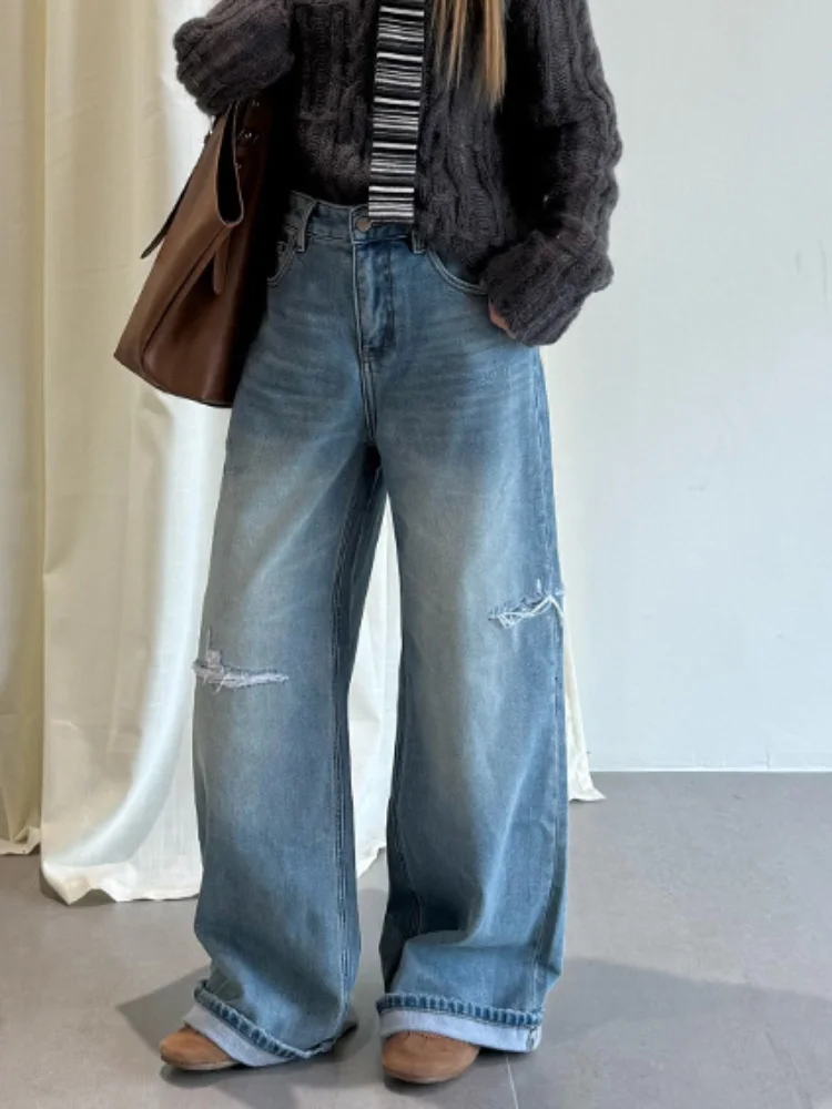 Jeans lavati vintage streetwear strappati moda pantaloni larghi in denim pantaloni casual da donna a vita alta larghi gamba larga retrò Vaqueros