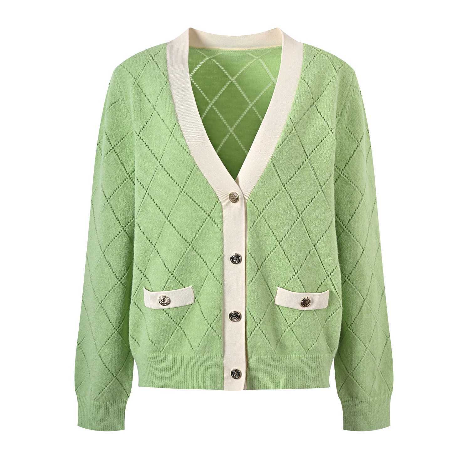 High-End Version European Sle Women's Knitted Cardigan Jaet een Simple id Dopane Outerwear Long Sve V-Ne