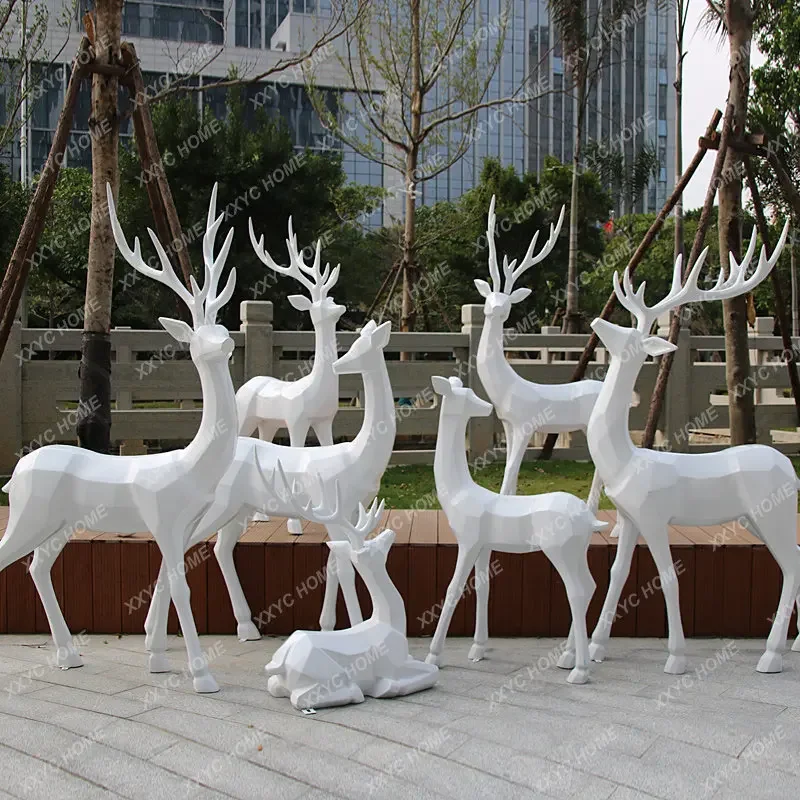 Simulation Geometry Deer Sculpture Park Community Outdoor Garden Landscape Decorative Abstract Sika Deer Big Decorations