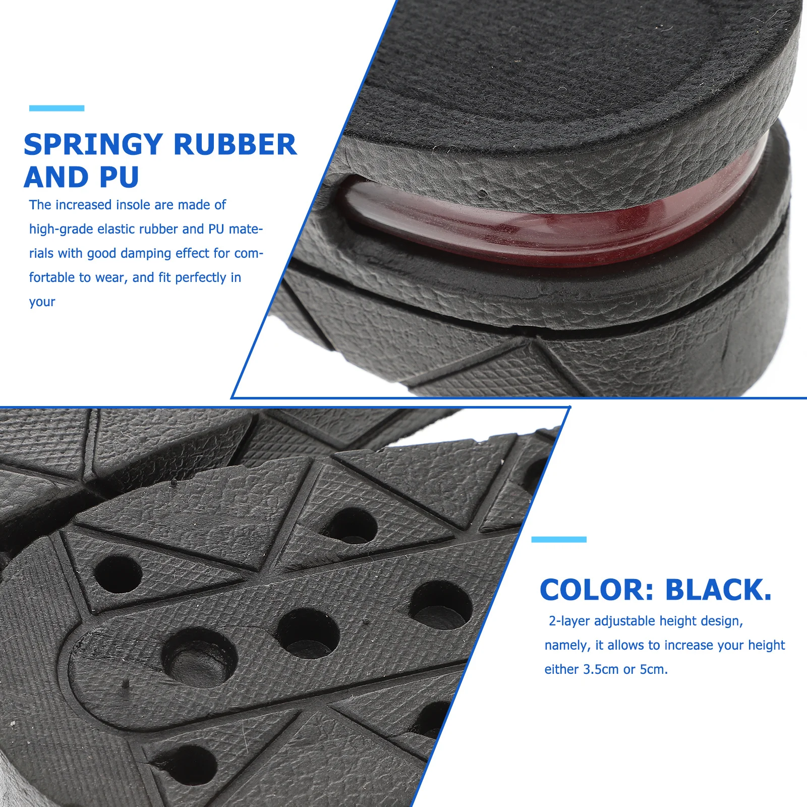 

One Pair Men's Invisible Increased Insoles 5cm 2-Layer Adjustable PU Height Elevator Insoles Shoe Pads Shoe Pads