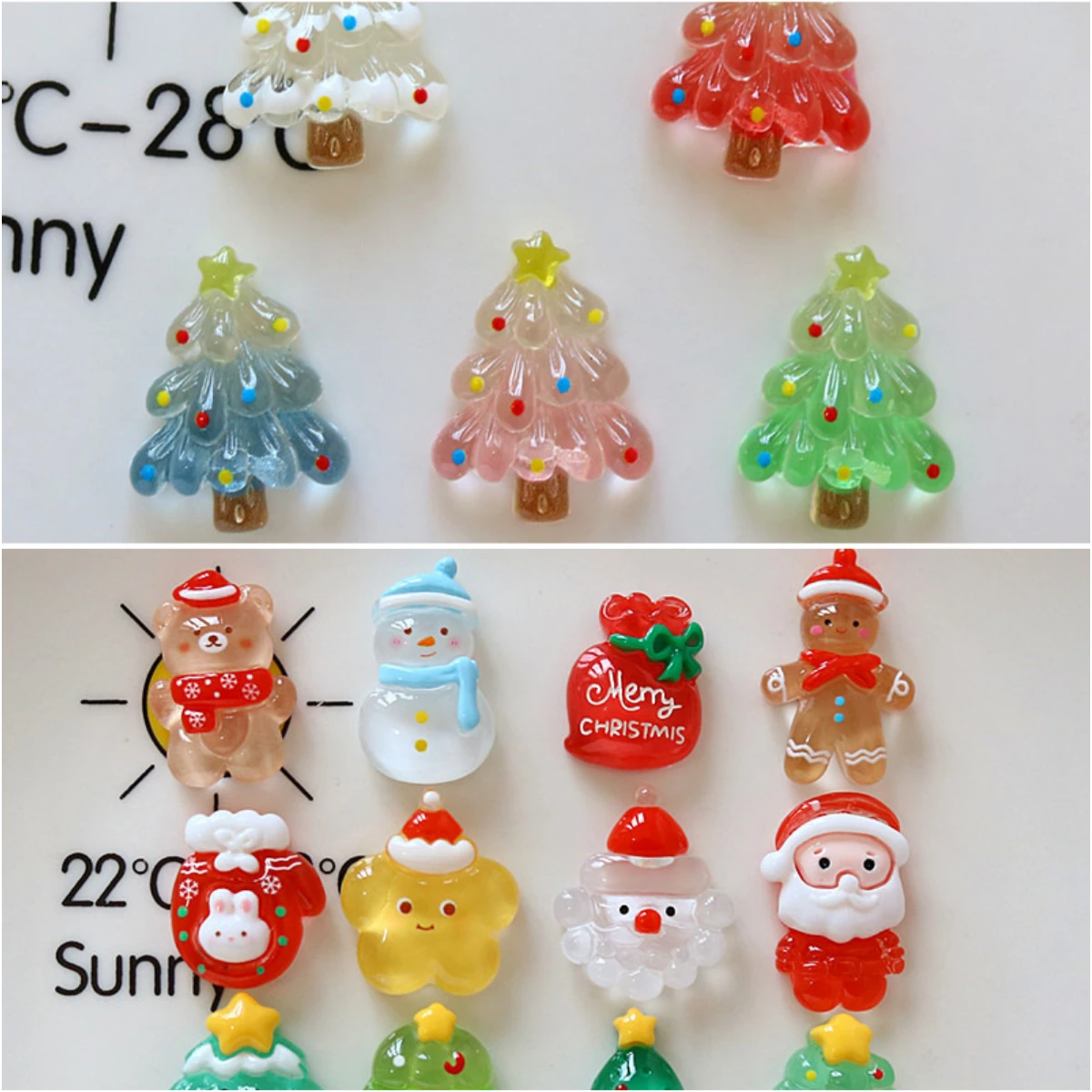 100pcs Wholesale Transparent Christmas Tree Santa Snowman Resin Flatback Cabochon DIY for Hairpin Keychain Earrings Scrapbook