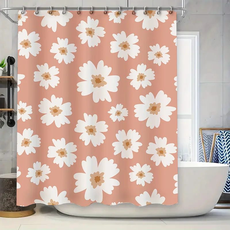 

Floral Print Shower Curtain Waterproof Fabric Rectangular Decorative Bath Room Decoration Home Supplies Modern Pink White Flower