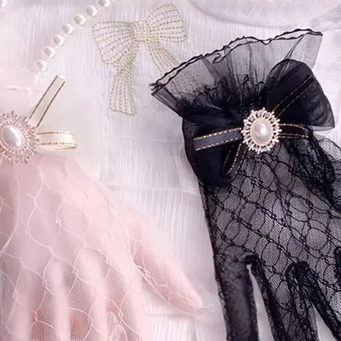 Handmade Lolita Lace Gloves Black White Mesh Bow Flower Lace Gloves Women Girls Cosaplay Costume Accessories Gloves ＆ Mittens