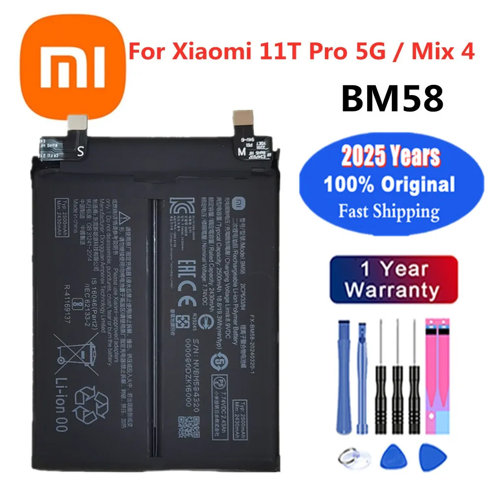 

2025 лет, 100% оригинальный аккумулятор BM58 для Xiaomi Mi 11T Pro 5G/Mix 4 Mix4 5000 мАч, высококачественные аккумуляторы для мобильных телефонов