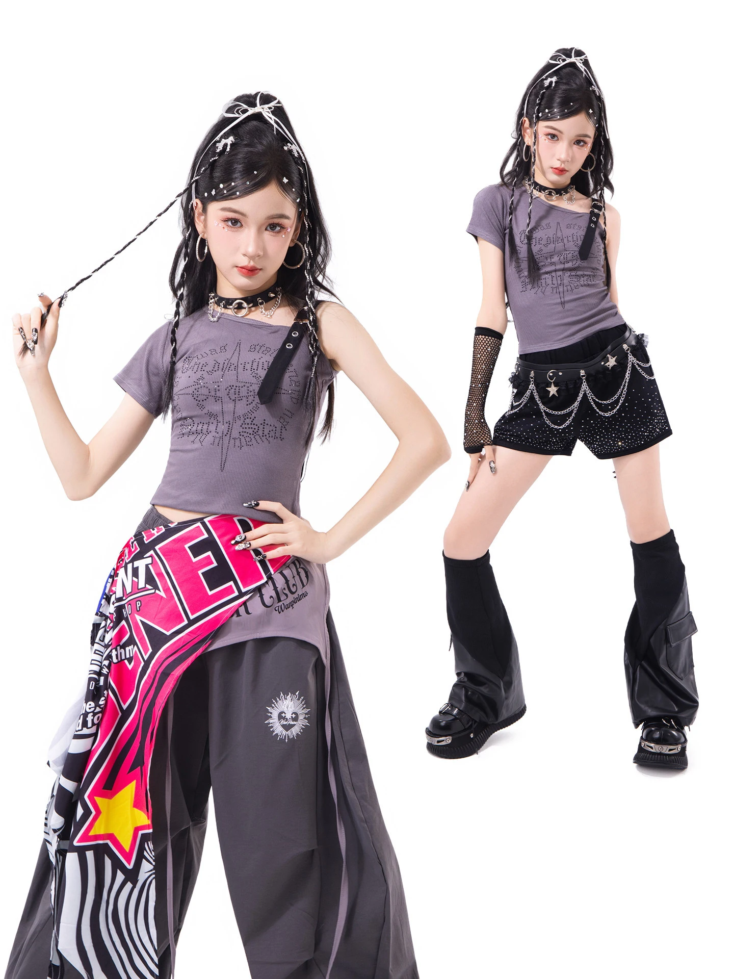 

2026 Kids Jazz Dance Performance Costumes For Girls Group Crop Tops Loose Pants Streetwear Children Hip Hop Clothing DQS22972