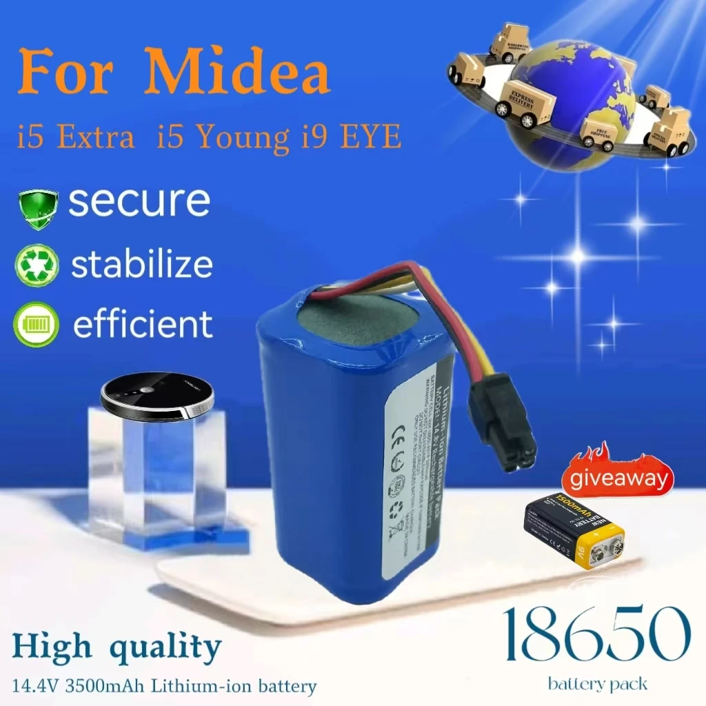 

18650 battery pack 14.4V 2600mAh lithium ion battery rechargeable, For Midea i5 Extra i5 Young i9 EYE Home Intelligent Vacuum