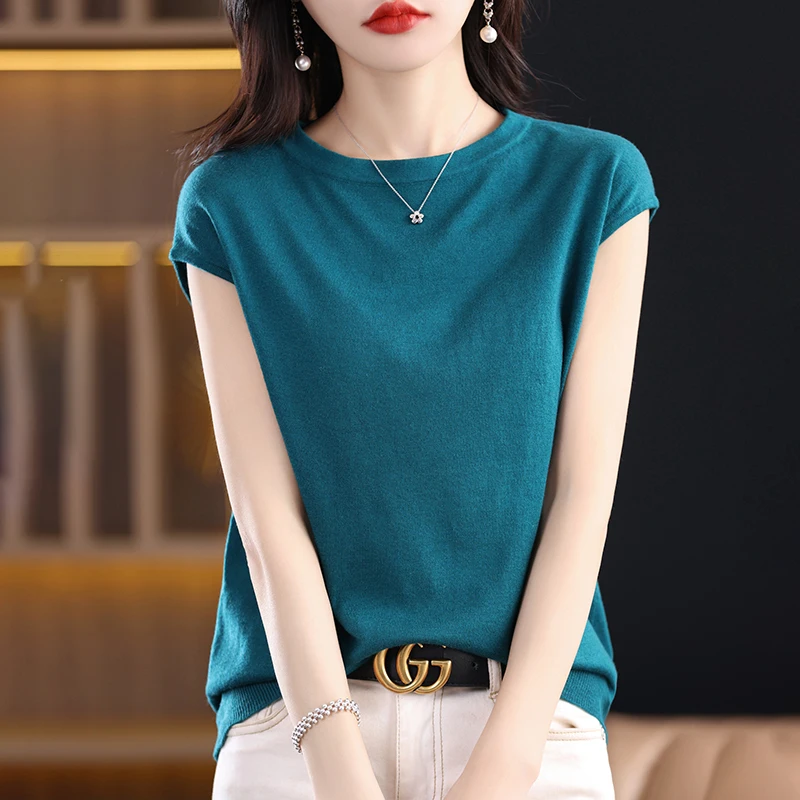 

Spring/Summer New Sleeveless Pullover Round Neck Solid Japanese Blouse Skin Covering Slim Fit Top