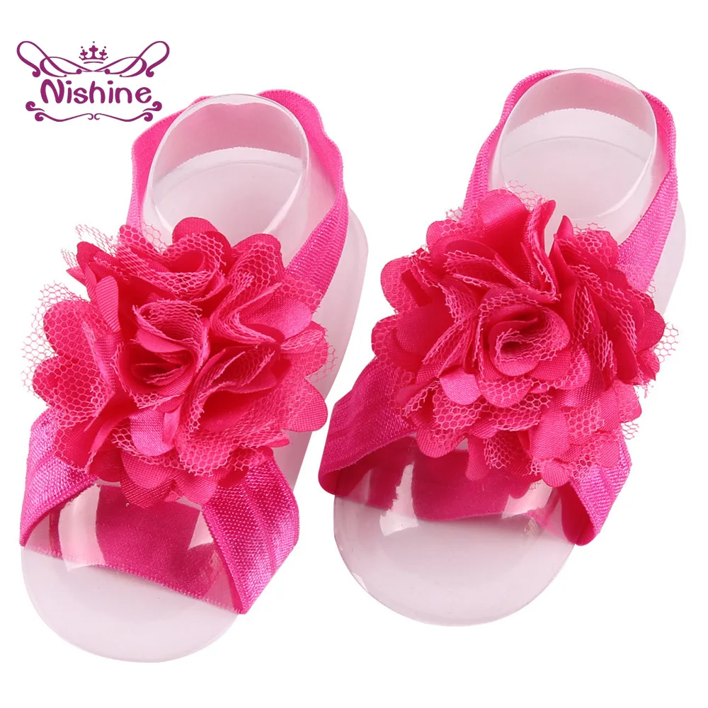 Cute 2pcs/pair Newborn Toddler Satin Mesh Flower Barefoot Sandals Baby Kids Children Infant Photography Props Gifts