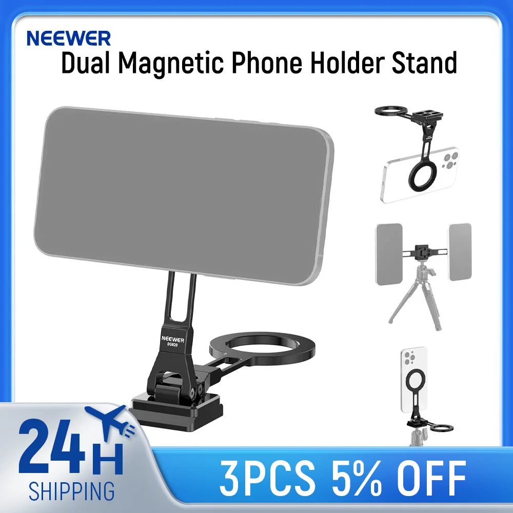 NEEWER Dual Magnetic Phone Holder Stand Tripod Mount with Arca Type Base For MagSafe iPhone Samsung Android Video Recording