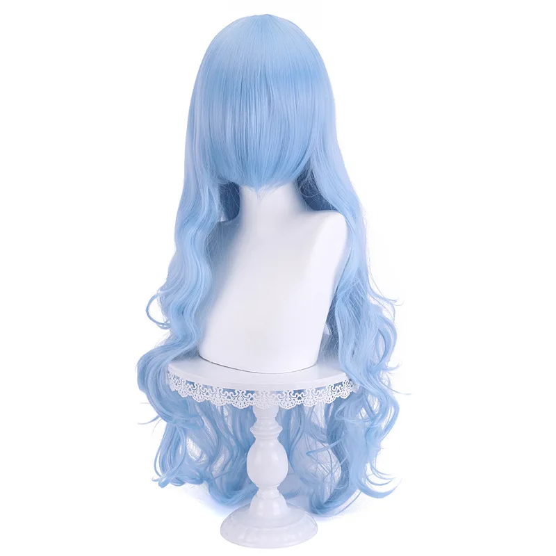 High Quality Ayanami Rei Cosplay Wig Anime EVA 100cm Long Cyan Blue Curly Hair Heat Resistant Halloween Party Wigs