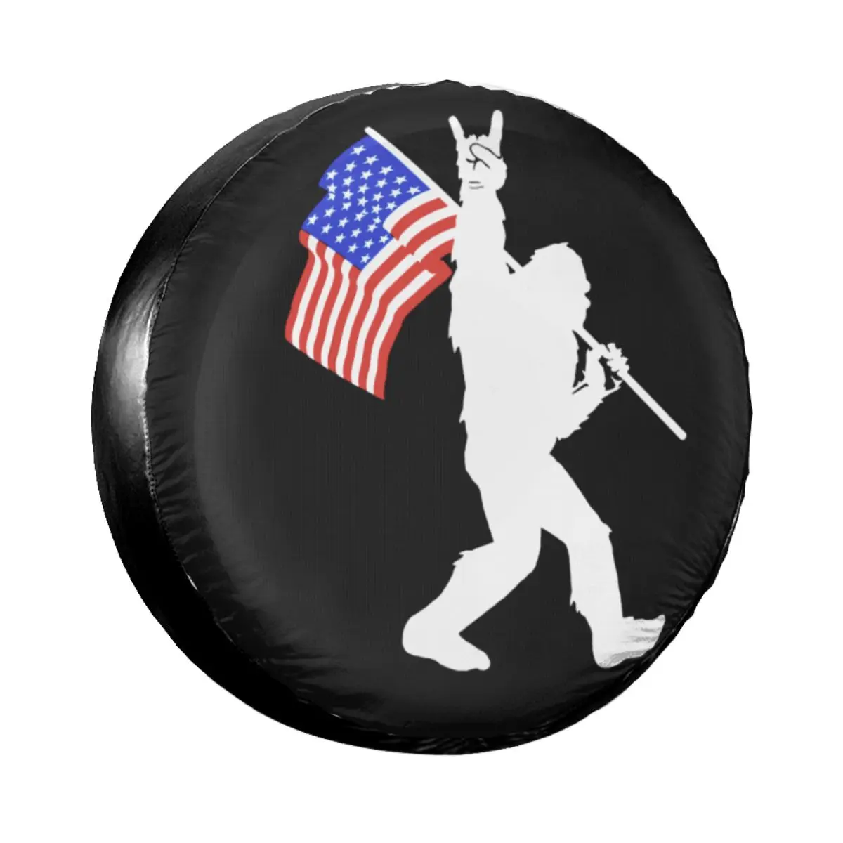 American Flag Bigfoot Spare Tire Cover Case Bag Pouch Funny Animal Wheel Covers for Mitsubishi Pajero 14