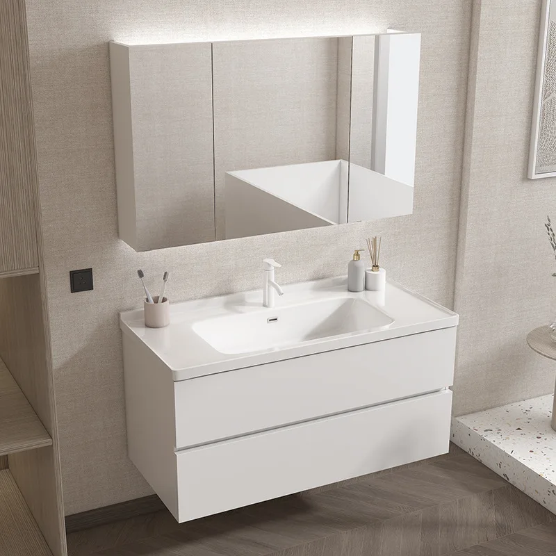 

[Customization] Modern ceramic integrated basin, bathroom cabinet, solid wood smart mirror cabinet,