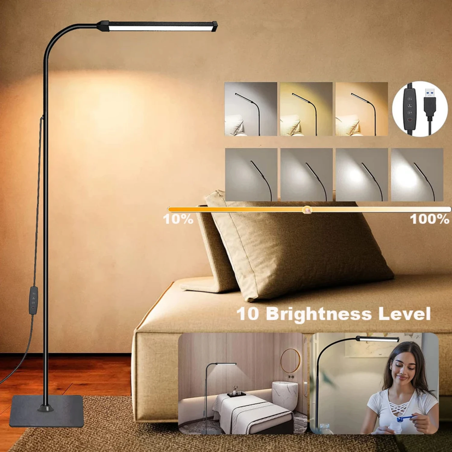 

New LED Floor Lamp Adjustable Gooseneck Dimmable Standing Light for Living Room, Bedroom, Office Decoration