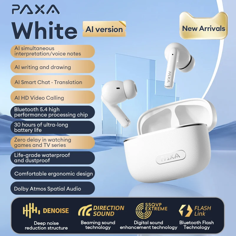 PAXA T08 AI Bluetooth 5.4 Kulaklık Yüksek kaliteli Akıllı Gürültü Azaltma Kulaklık Düşük gecikme süresi Kulakiçi AI Sohbet Yazma