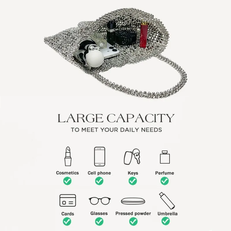 Fashion Silver Color Metallic Style Shining Sequin Shoulder Bag Glitter Hand Woven Beaded Evening Clutch Bag Bolsa Feminina