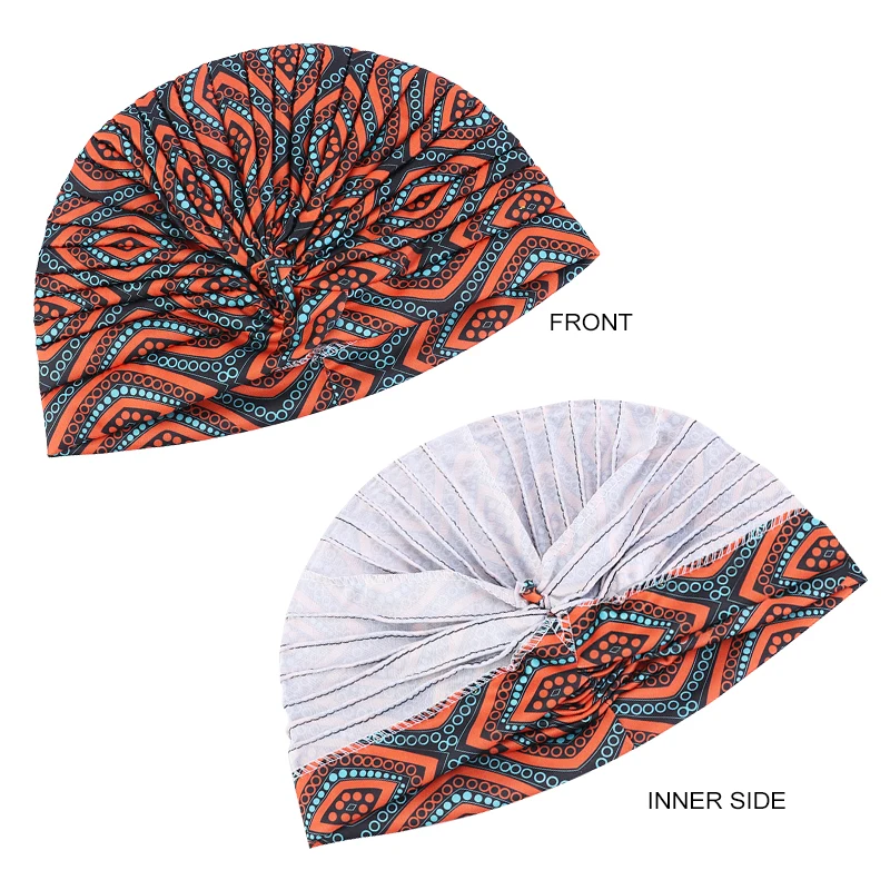 New Women Printed knot turban Indian Muslim Headwraps Chemo Cap Hijab Beanie Bonnet Head Wrap Bandanas Hair Loss Headscarf