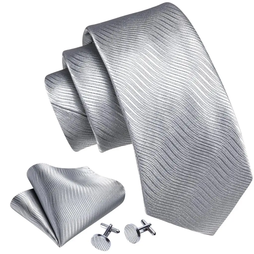 Ensemble de cravates pour hommes, boutons de manchette Erra Wang, gris, noir, argent, blanc, rayé, plaid, solide, cachemire floral, cou