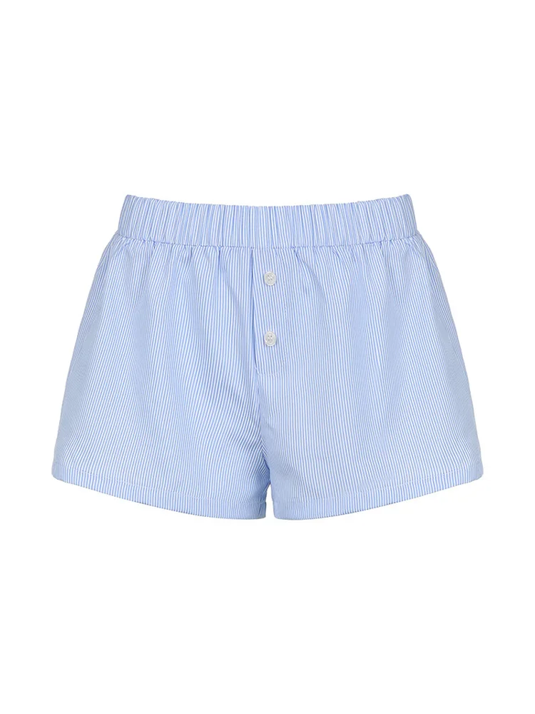 Women's Striped Print Casual Elastic Waist Shorts Fashion Button Detail Streetwear Chic Y2K Loose Fit Basic Summer Shorts