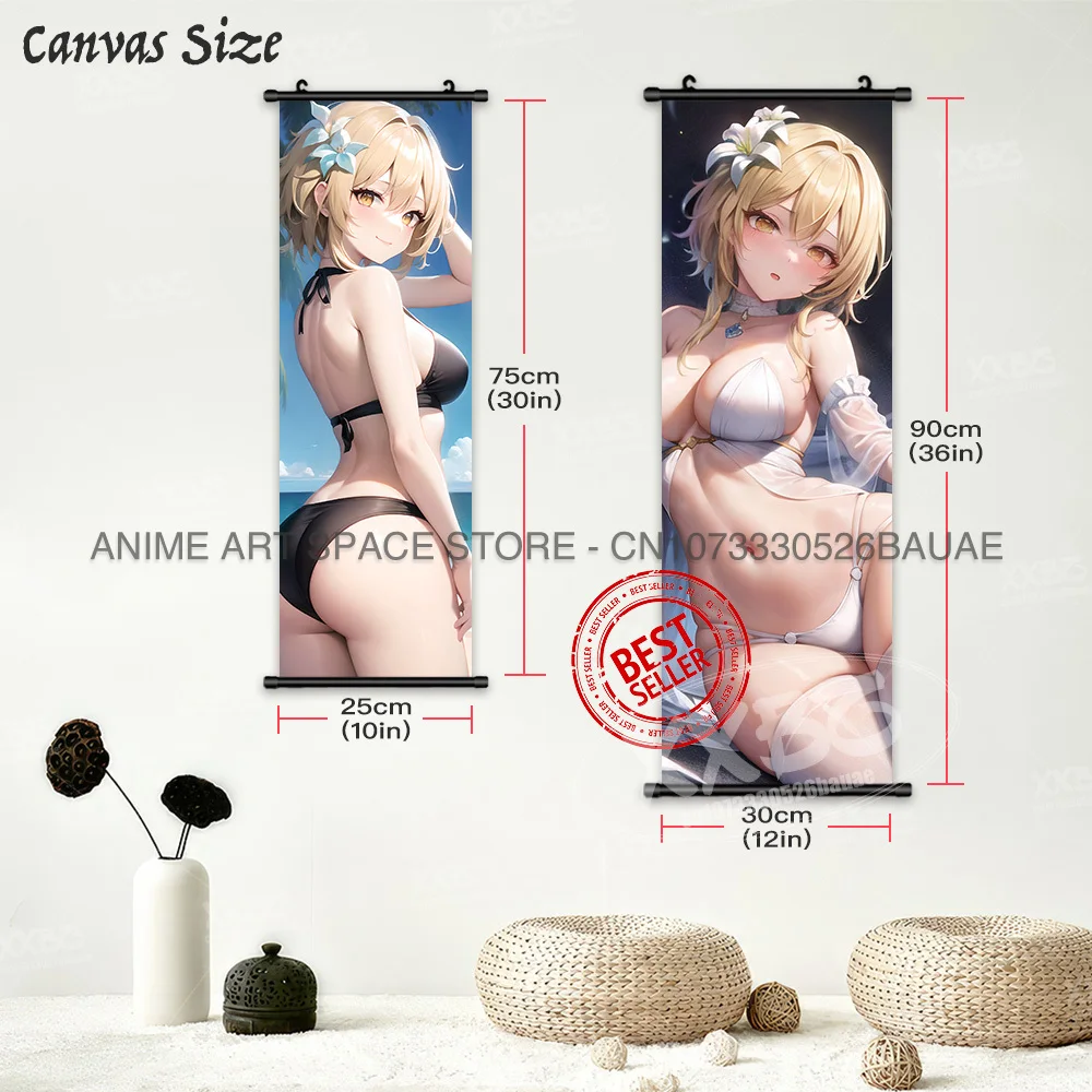 Genshin Impact Hanging Painting Mona Poster Sayu Home Decor Shenhe Wall Art Sucrose Sexy Game Girl Scrolls Pictures Eula Mural